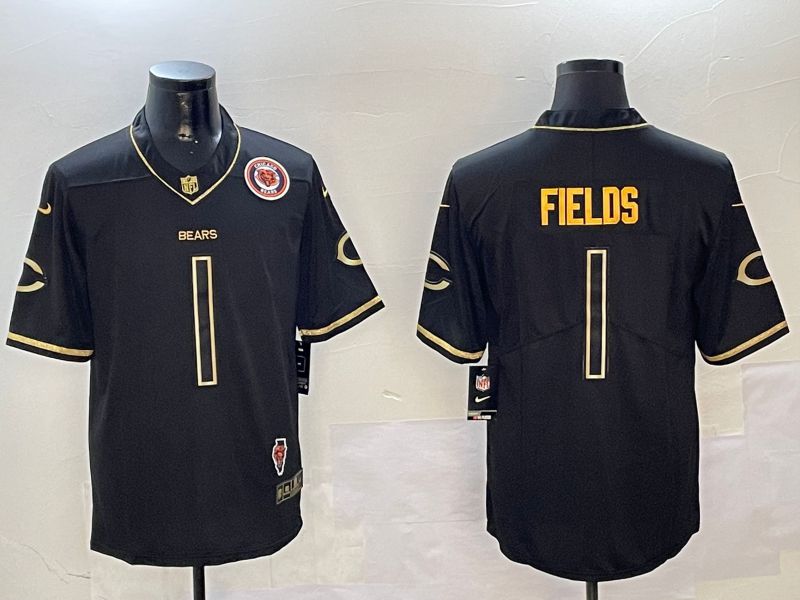 Men Chicago Bears #1 Fields Black Gold Throwback 2024 Nike Limited NFL Jersey style 3->chicago bears->NFL Jersey